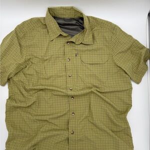 Eddie Bauer Mens XL Plaid Fishing Hiking Shirt Short Sleeve Green Tech Gorpcore*